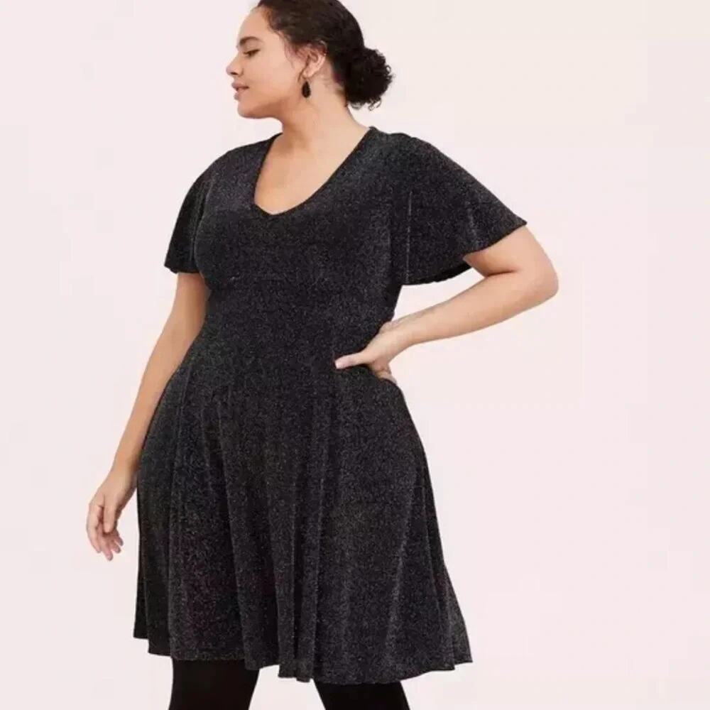 Torrid womens Dress blue Shimmer Skater flutter sleeve‎ holiday party plus size
